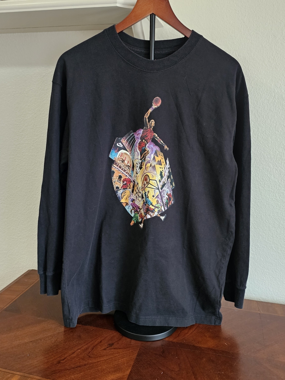Jordan Black Long-Sleeve Tee, Women's Small Oversized Jumpman Graphic Print
